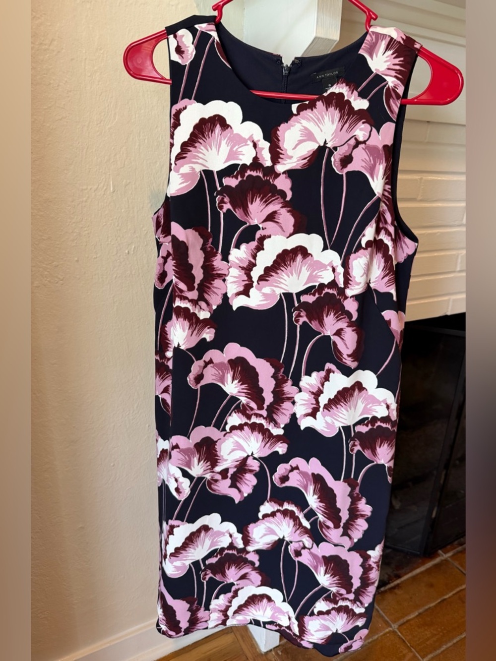 Ann Taylor Floral Shift Dress Size 6 Navy Pink Sleeveless Knee Length